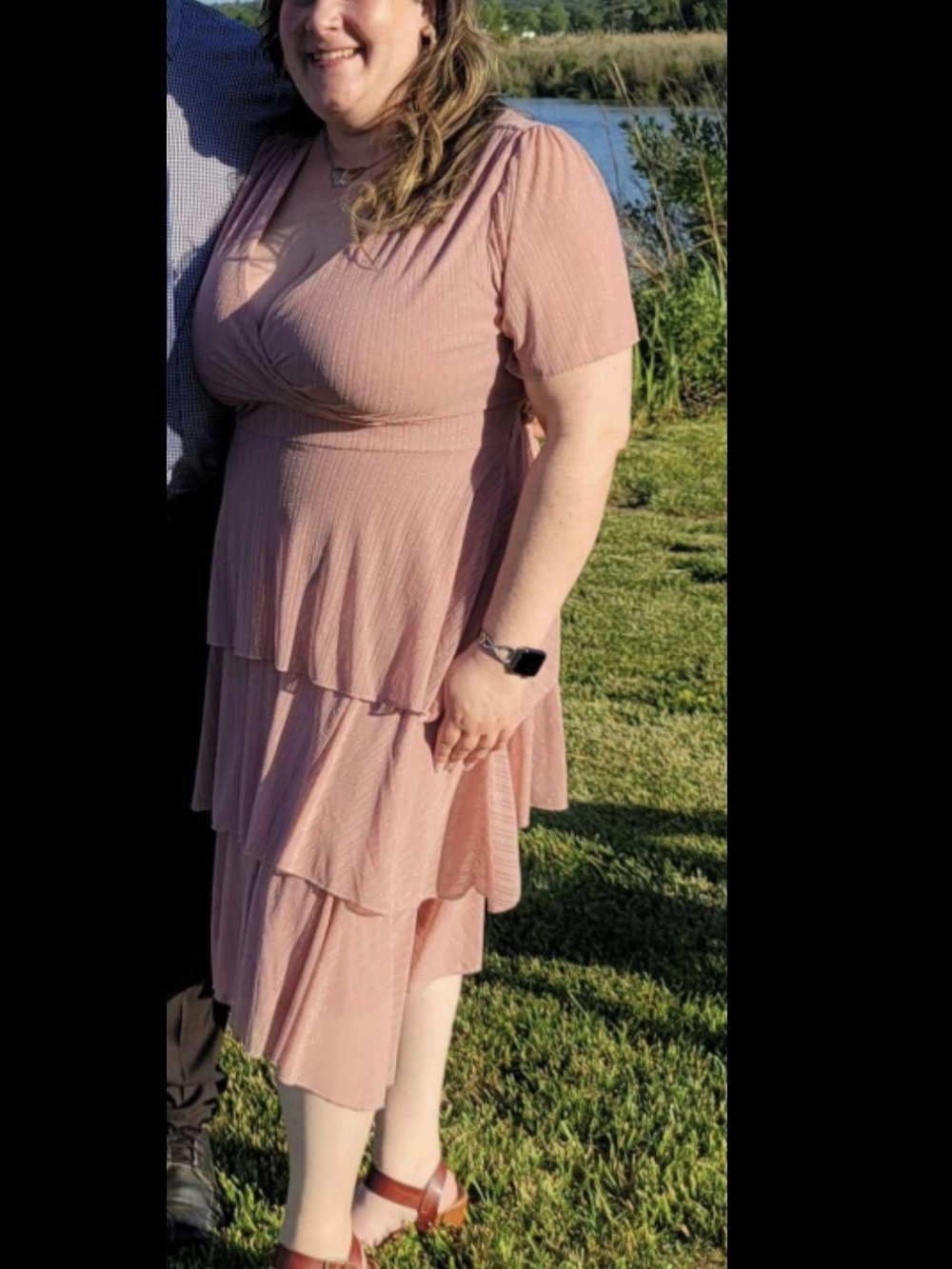 Tiered V-Neck Midi Dress in Dusty Rose